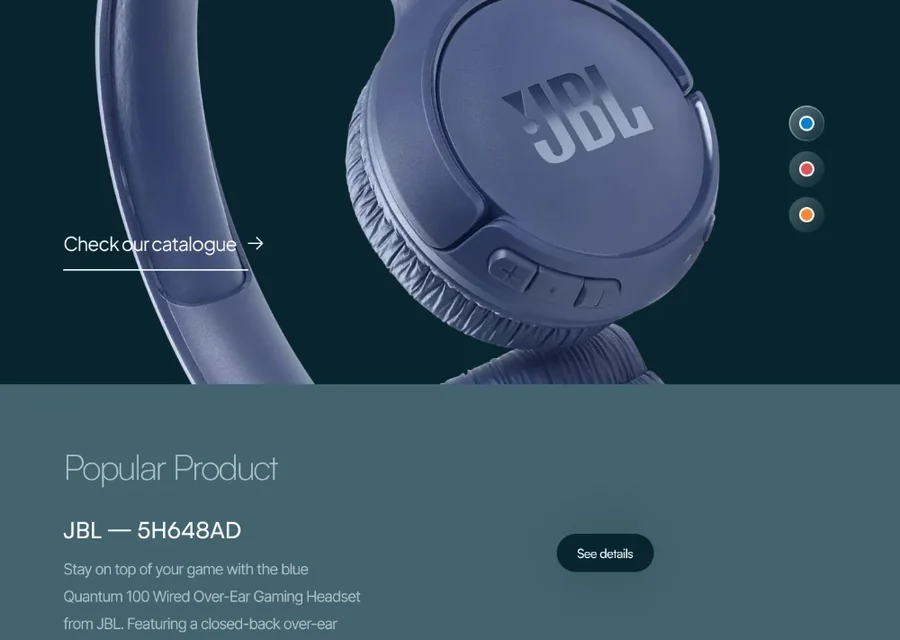 Pagina produs magazin online electronice cu căști audio și selector de culori
